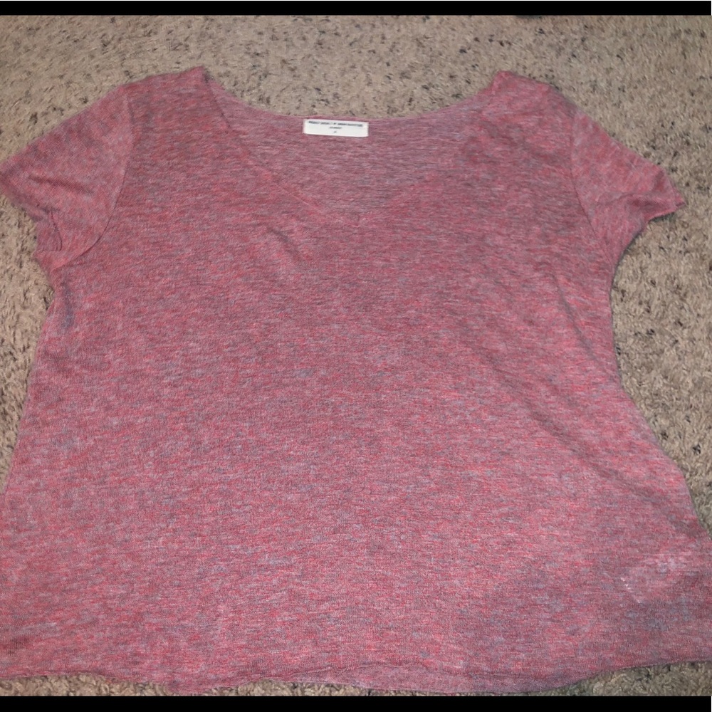 Blush Pink V-Neck, Raw Hemmed Top